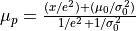 \mu_p = \frac{(x/e^2) + (\mu_0/\sigma_0^2)}{1/e^2 + 1/\sigma_0^2}