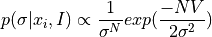 p(\sigma|{x_i},I)\propto \frac{1}{\sigma^N}exp(\frac{-NV}{2\sigma^2})